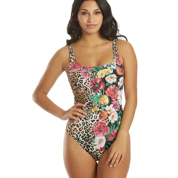 Johnny Was Multicolor Floral and Leopard Print Swimsuit - Picture 4 of 8